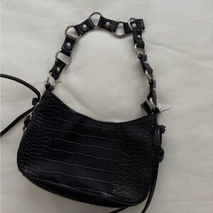 Urban Outfitters Black Croc-Textured Shoulder Bag